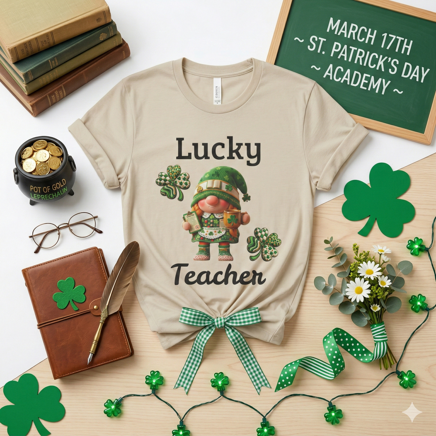 Lucky Teacher T-Shirt — St. Patrick’s Day Shamrock Gnome Tee