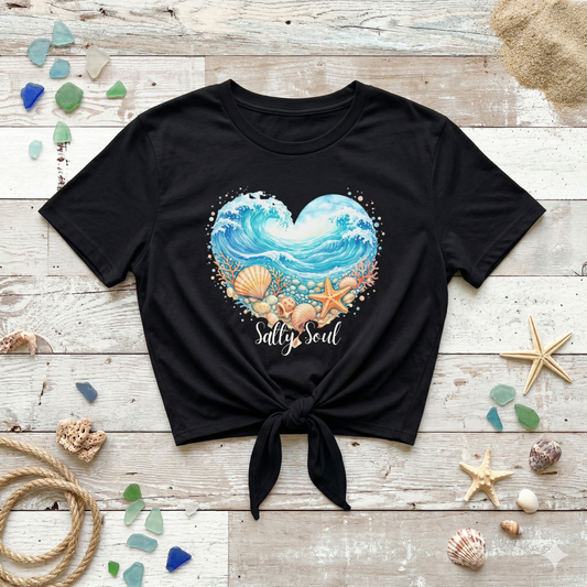 Salty Soul Shirt, Ocean Wave Heart Tee, Beach Aesthetic Shirt, Coastal Vibes Graphic Tee, Boho Beach Shirt, Summer Ocean Lover Gift