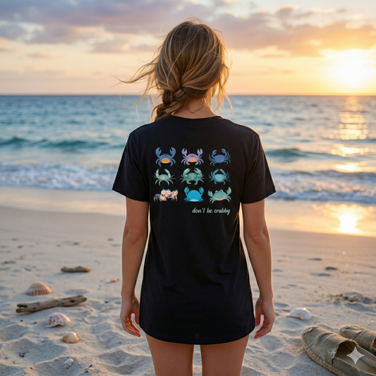Don’t Be Crabby Shirt, Cute Crab T-Shirt, Beach Vibes Tee, Funny Ocean Shirt, Coastal Graphic Tee, Summer Aesthetic Shirt, Minimal Front Pocket Crab Tee