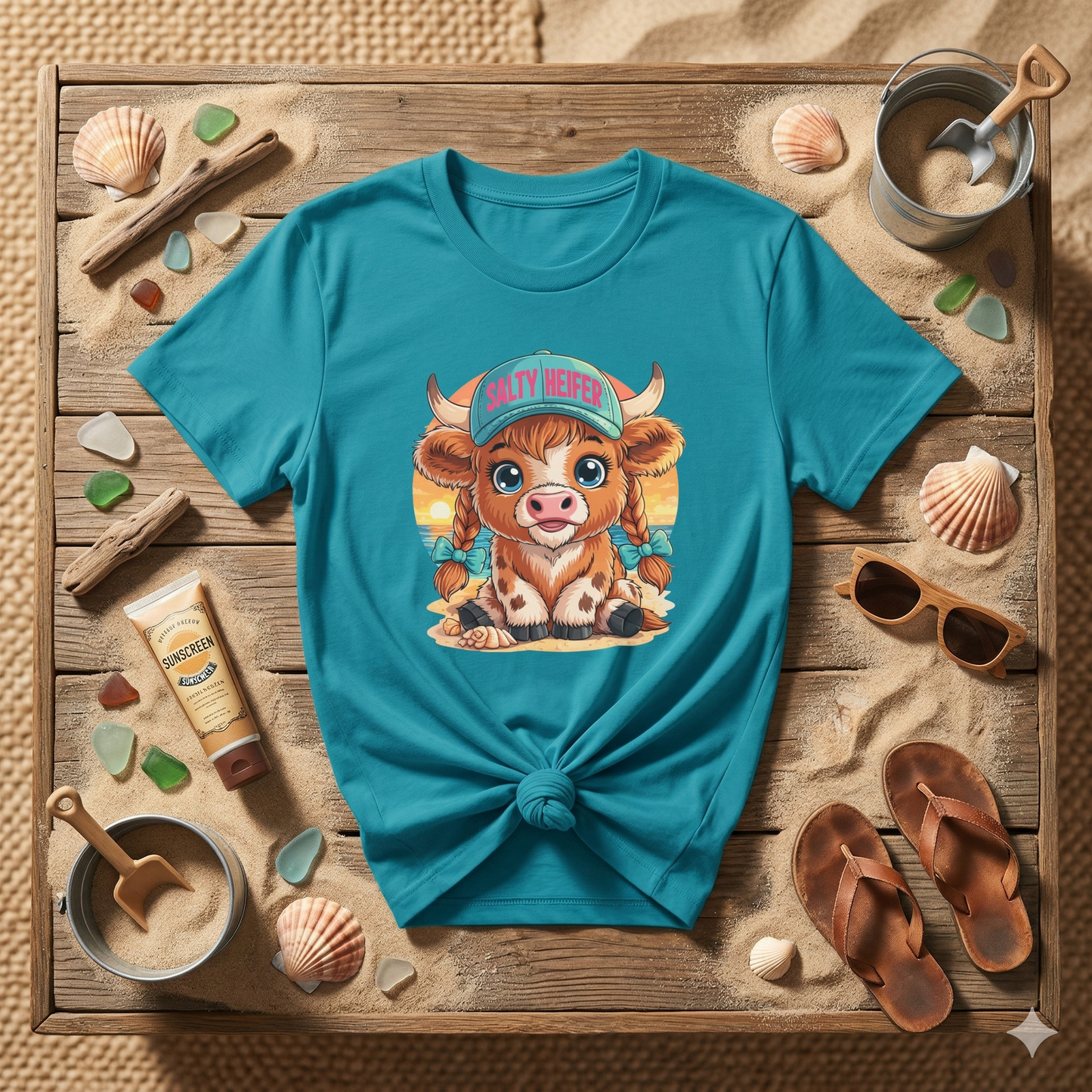 Salty Heifer Beach Shirt, Cute Cow Beach Tee, Highland Cow Summer Shirt, Funny Beach Cow Shirt, Coastal Cow Graphic Tee, Summer Vacation Shirt