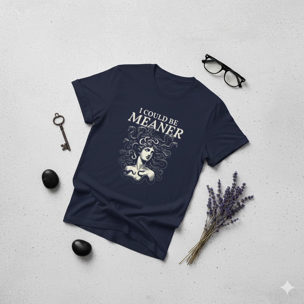Medusa-Inspired Graphic Unisex T-Shirt, I Could Be Meaner Tee, Halloween Apparel, Mythology Lover Shirt, Unique Gift for Her **FREE SHIPPING