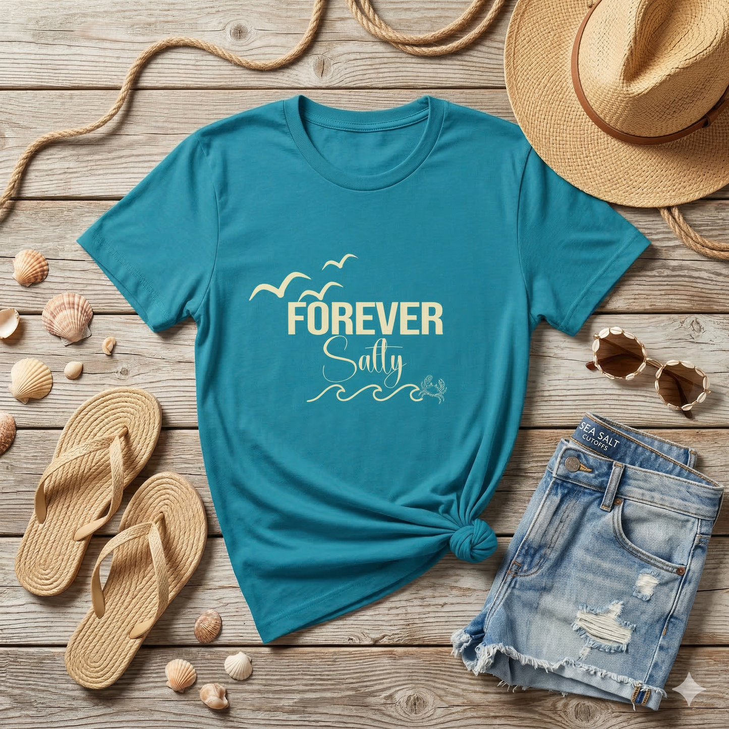 Forever Salty Shirt, Beach Graphic Tee, Coastal Aesthetic T-Shirt, Ocean Lover Gift, Summer Vacation Shirt, Cute Beach Outfit Top