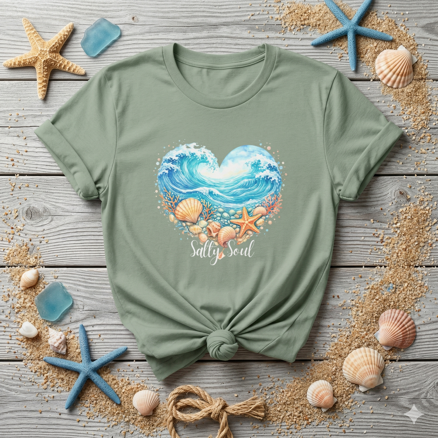Salty Soul Shirt, Ocean Wave Heart Tee, Beach Aesthetic Shirt, Coastal Vibes Graphic Tee, Boho Beach Shirt, Summer Ocean Lover Gift