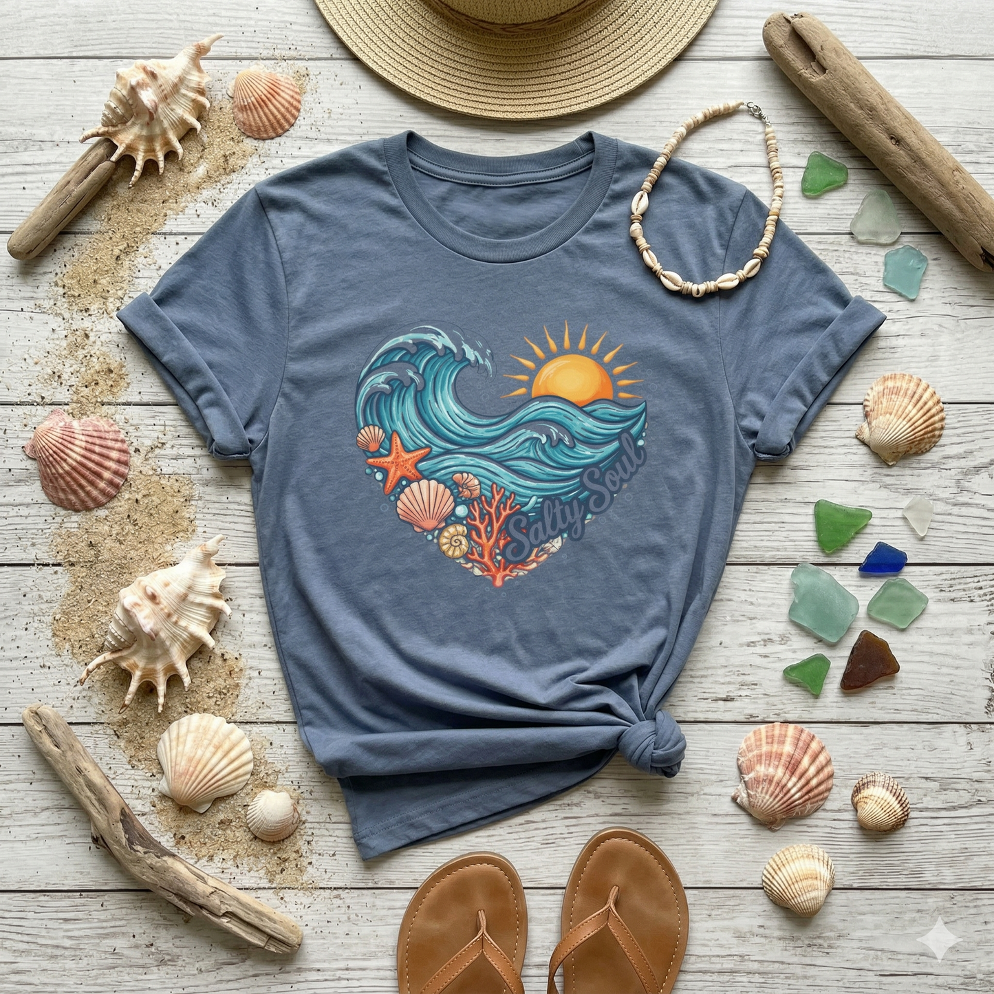 Salty Soul Ocean Shirt, Beach Wave Heart Tee, Coastal Graphic Shirt, Summer Beach Shirt, Ocean Lover Gift, Seaside Vibes Tee