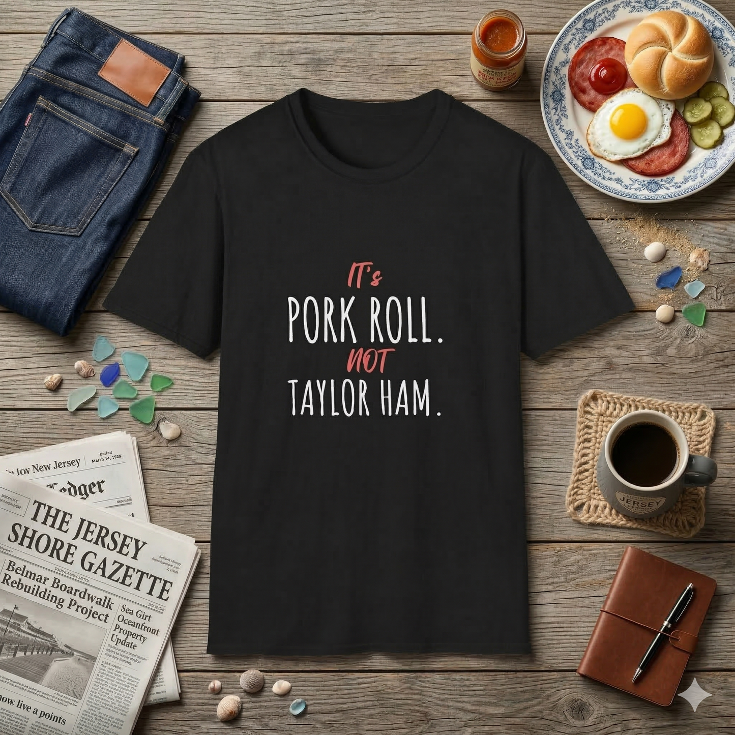 It’s Pork Roll Not Taylor Ham T-Shirt – Funny New Jersey Shirt – Jersey Humor Tee – NJ Pork Roll Debate Shirt – Garden State Gift