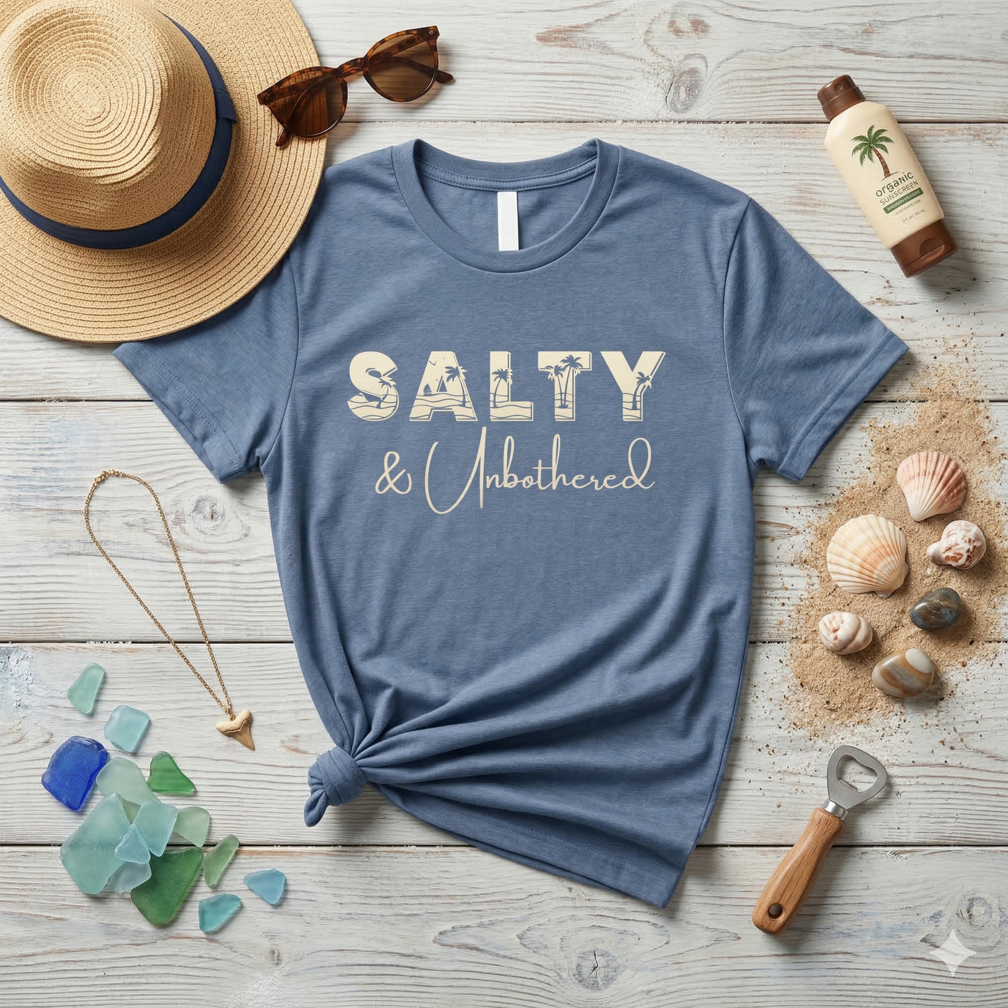 Salty & Unbothered Shirt, Beach Graphic Tee, Summer Vibes Shirt, Coastal Aesthetic T-Shirt, Funny Beach Shirt Women, Vacation Outfit Top