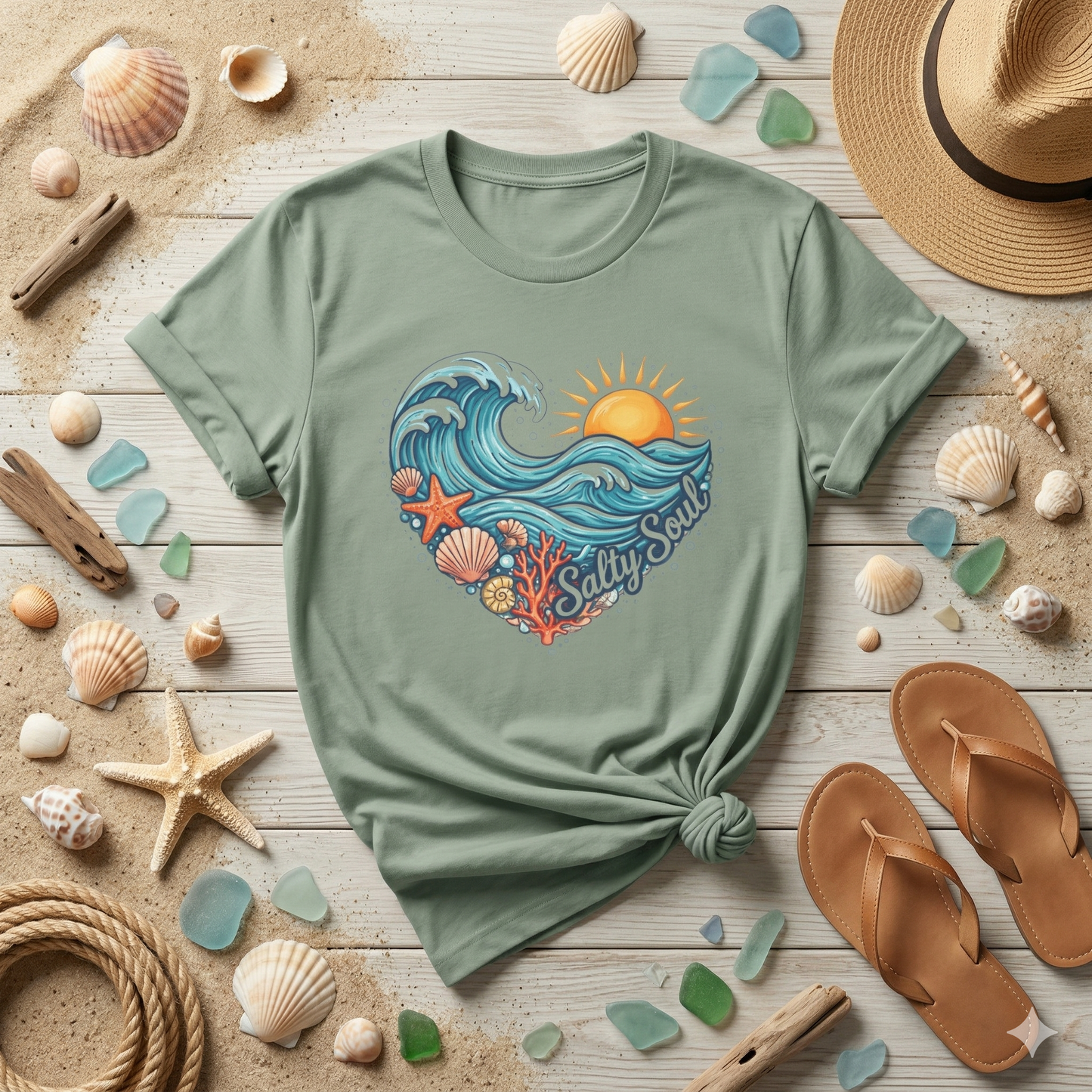 Salty Soul Ocean Shirt, Beach Wave Heart Tee, Coastal Graphic Shirt, Summer Beach Shirt, Ocean Lover Gift, Seaside Vibes Tee