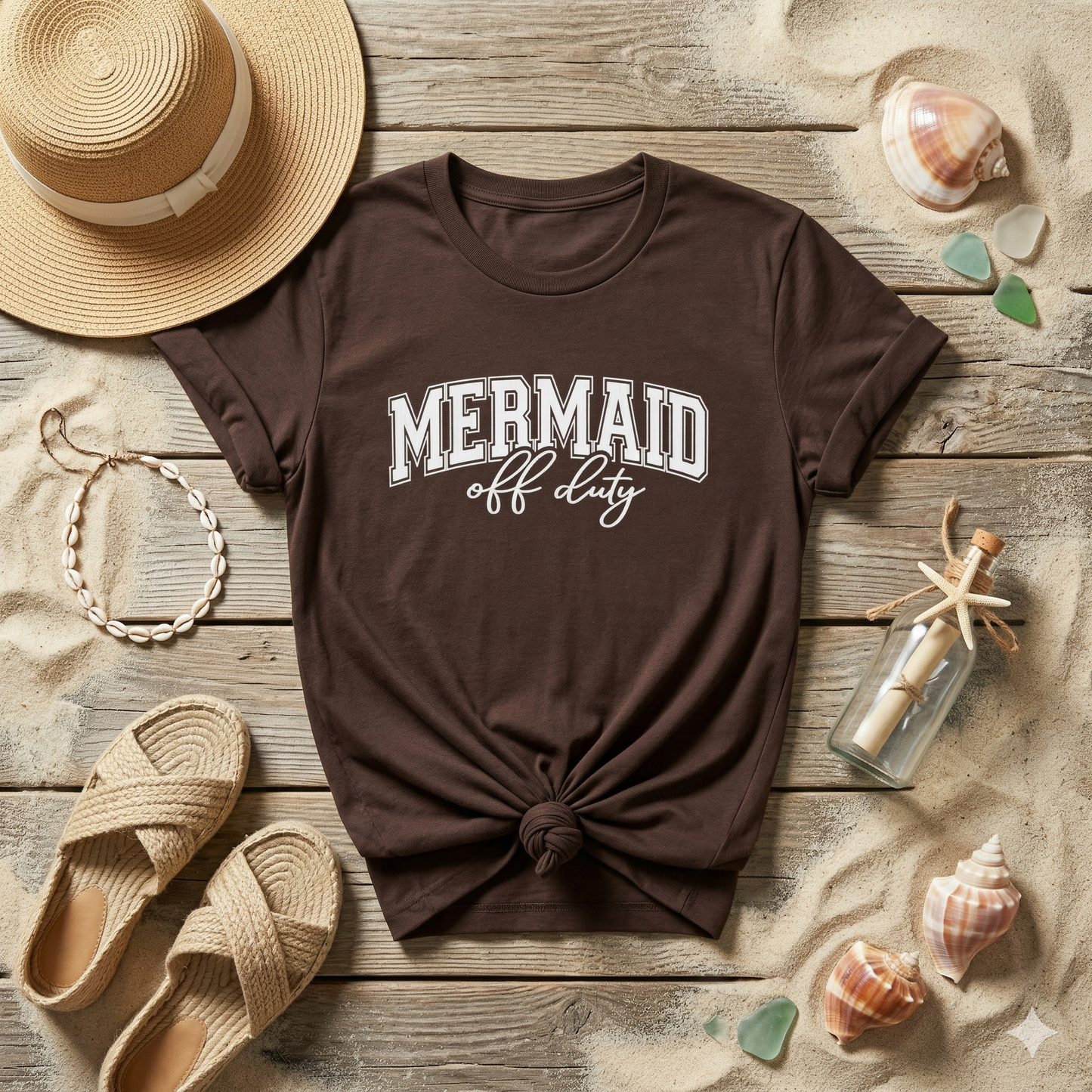 Mermaid Off Duty Shirt, Beach Graphic Tee, Summer Vacation Shirt, Coastal Vibes Shirt, Ocean Lover Gift, Minimal Beach Tee
