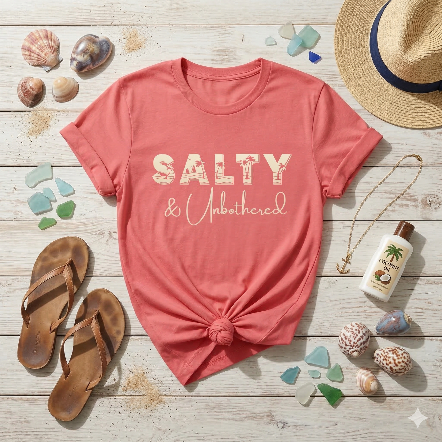 Salty & Unbothered Shirt, Beach Graphic Tee, Summer Vibes Shirt, Coastal Aesthetic T-Shirt, Funny Beach Shirt Women, Vacation Outfit Top