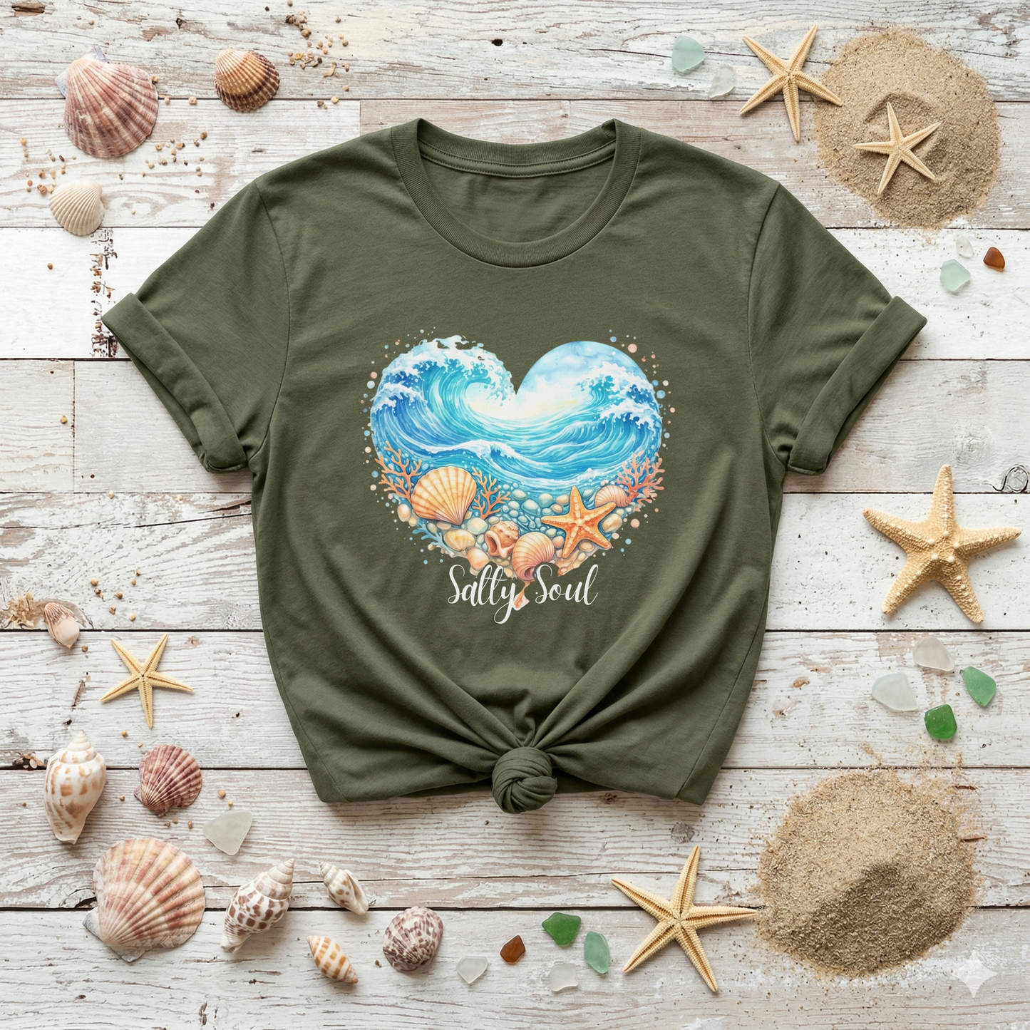 Salty Soul Shirt, Ocean Wave Heart Tee, Beach Aesthetic Shirt, Coastal Vibes Graphic Tee, Boho Beach Shirt, Summer Ocean Lover Gift