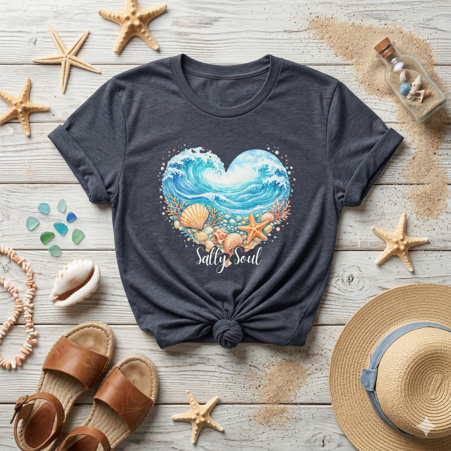 Salty Soul Shirt, Ocean Wave Heart Tee, Beach Aesthetic Shirt, Coastal Vibes Graphic Tee, Boho Beach Shirt, Summer Ocean Lover Gift