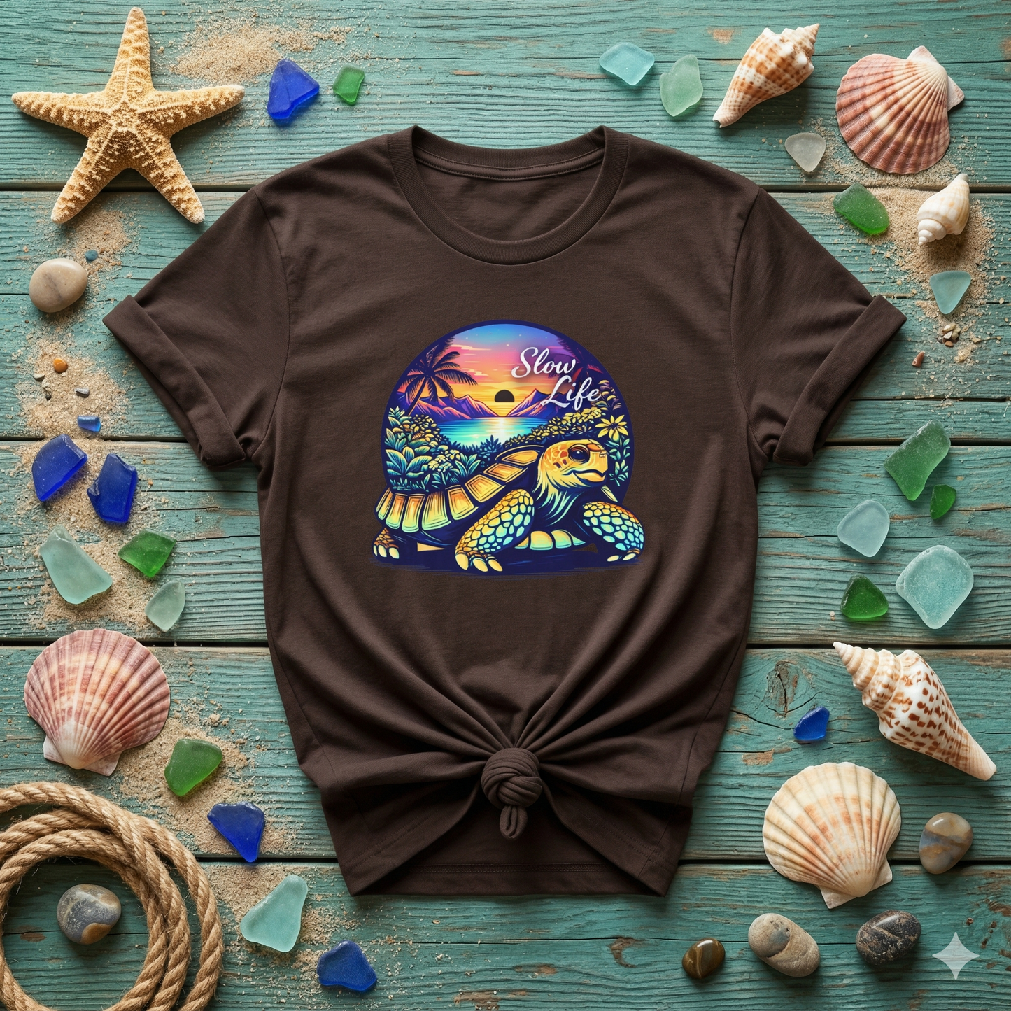 Slow Life Shirt, Sea Turtle Beach Tee, Coastal Vibes Shirt, Ocean Aesthetic Shirt, Tropical Sunset Shirt, Relaxed Beach Shirt
