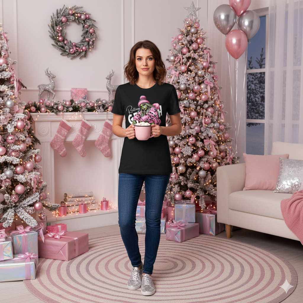 Resting Holiday Face Shirt – Funny Christmas Tee for Women, Sassy Festive T-Shirt, Cute Holiday Graphic Top, Pink Christmas Outfit Idea