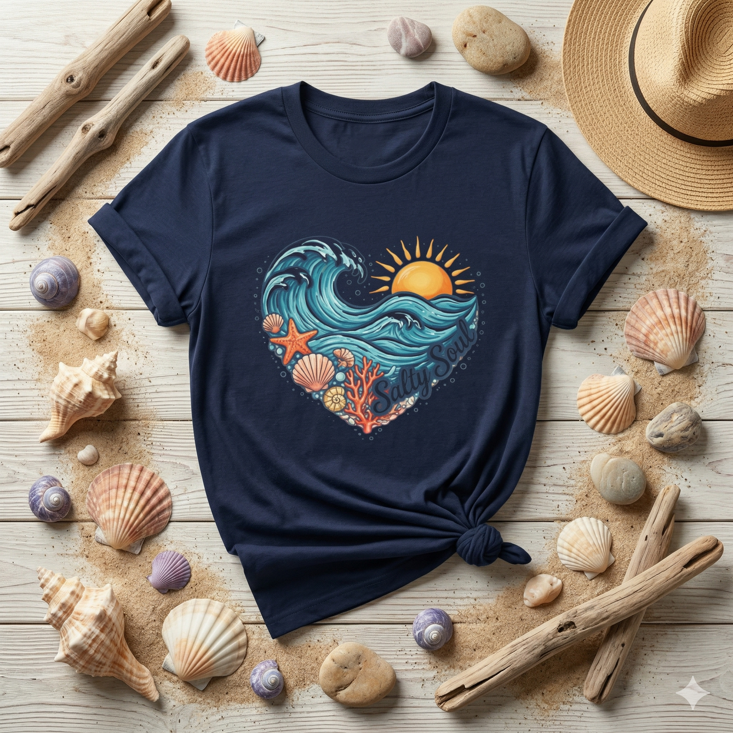 Salty Soul Ocean Shirt, Beach Wave Heart Tee, Coastal Graphic Shirt, Summer Beach Shirt, Ocean Lover Gift, Seaside Vibes Tee