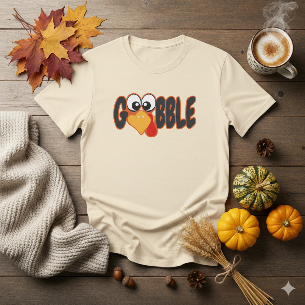 Gobble Turkey Graphic T-Shirt — Cute Thanksgiving Family Tee