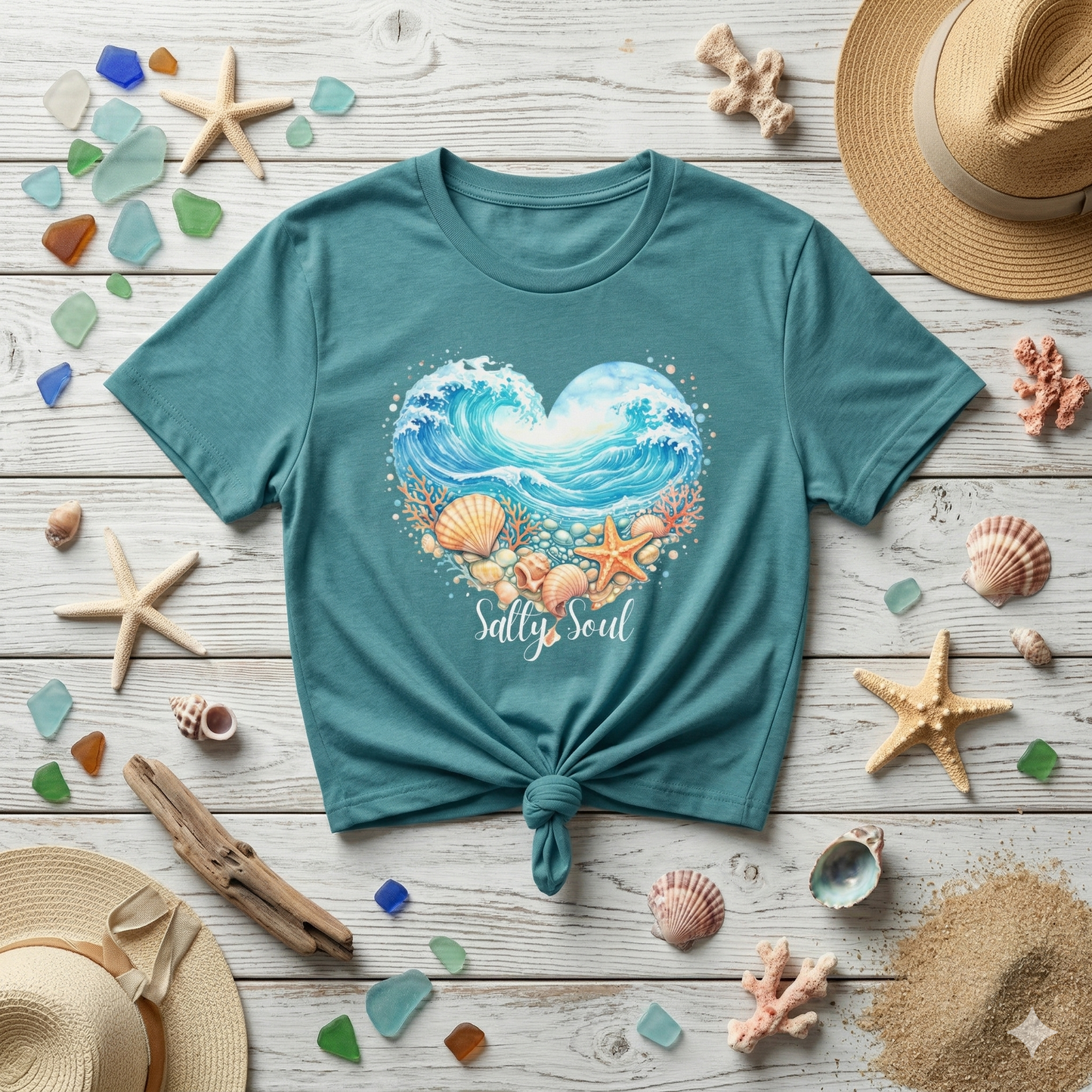 Salty Soul Shirt, Ocean Wave Heart Tee, Beach Aesthetic Shirt, Coastal Vibes Graphic Tee, Boho Beach Shirt, Summer Ocean Lover Gift