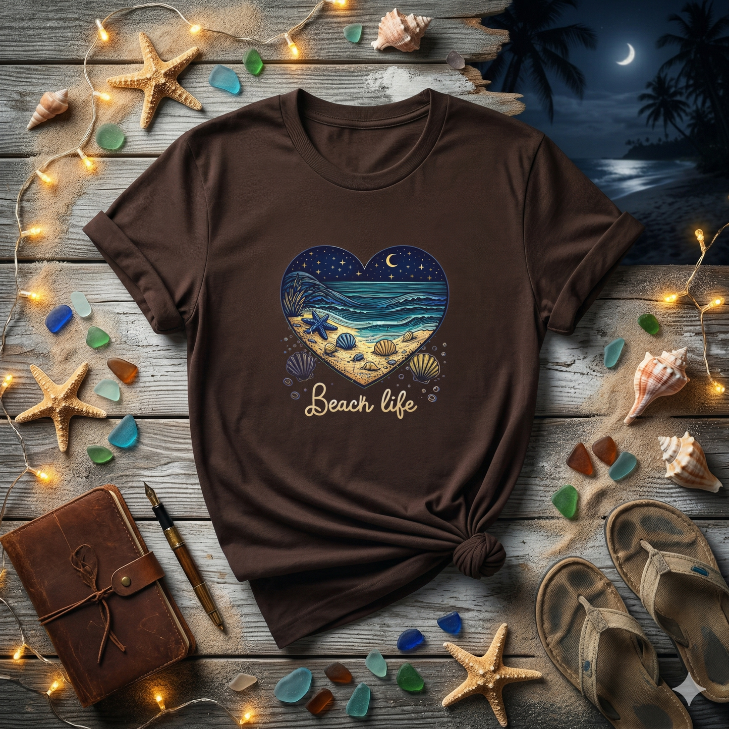 Beach Life Shirt, Coastal Night Beach Tee, Ocean Waves Shirt, Beach Aesthetic Shirt, Seashell Graphic Tee, Coastal Vibes Shirt