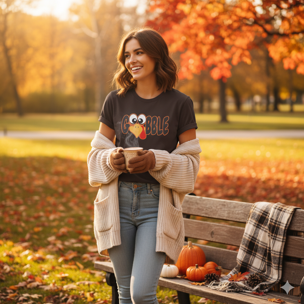 Gobble Turkey Graphic T-Shirt — Cute Thanksgiving Family Tee