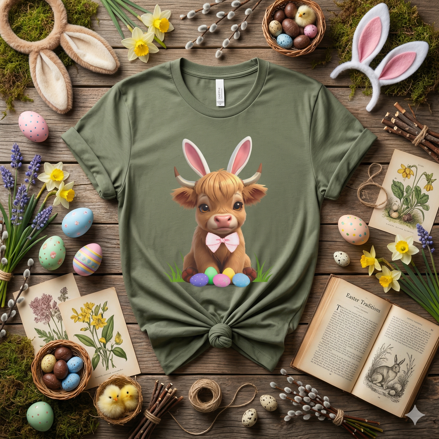 Easter Cow Tee — Cute Calf with Bunny Ears & Colorful Eggs T-Shirt