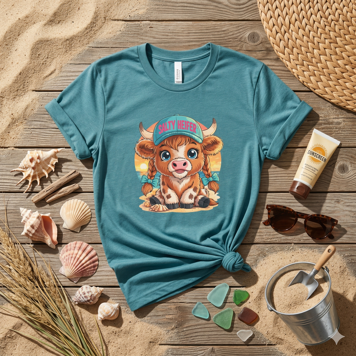 Salty Heifer Beach Shirt, Cute Cow Beach Tee, Highland Cow Summer Shirt, Funny Beach Cow Shirt, Coastal Cow Graphic Tee, Summer Vacation Shirt
