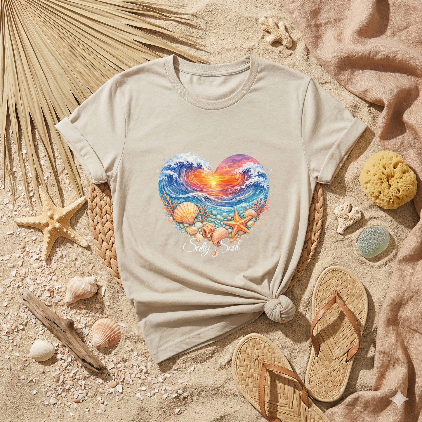 Salty Soul Sunset Shirt, Ocean Wave Heart Tee, Beach Sunset Shirt, Coastal Vibes Graphic Tee, Summer Beach Shirt, Ocean Lover Gift