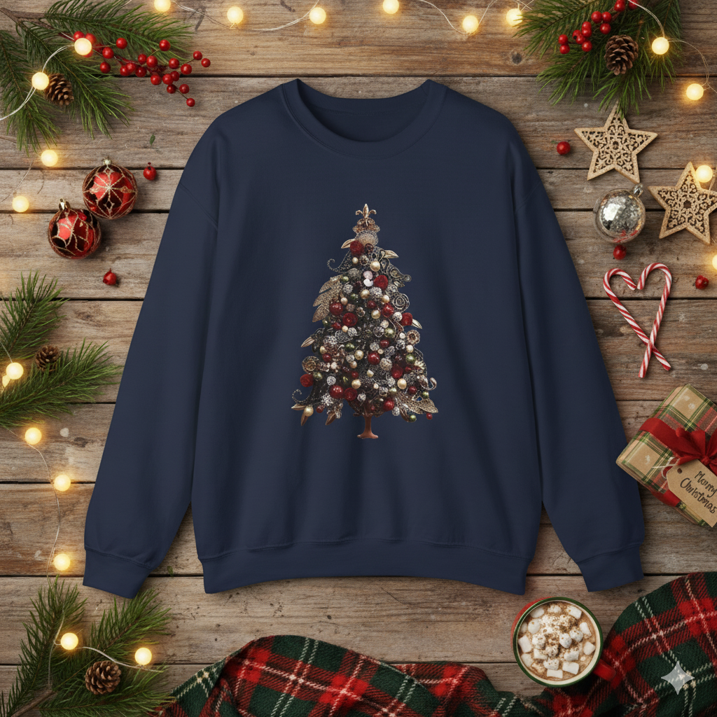 Christmas Tree Crewneck Sweatshirt — Festive Ornament Tree Holiday Sweater