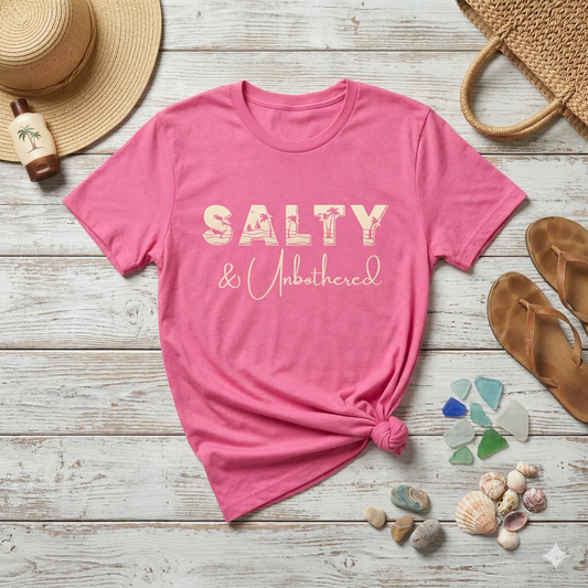 Salty & Unbothered Shirt, Beach Graphic Tee, Summer Vibes Shirt, Coastal Aesthetic T-Shirt, Funny Beach Shirt Women, Vacation Outfit Top