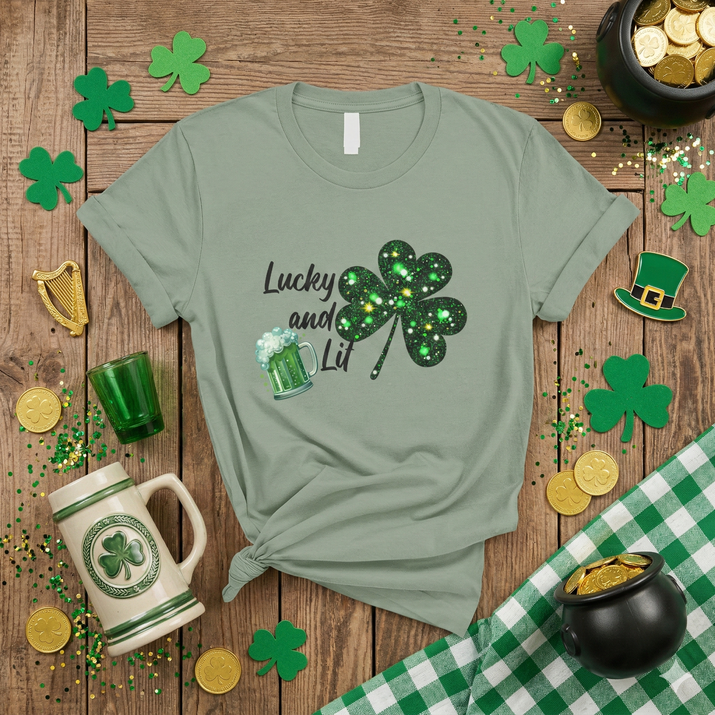 Lucky and Lit Shamrock T-Shirt — St. Patrick's Day Beer Tee