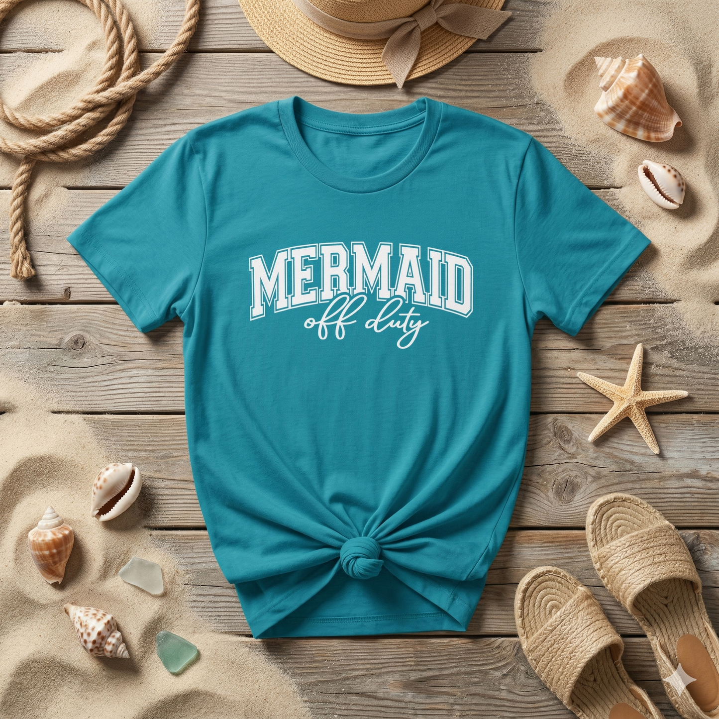 Mermaid Off Duty Shirt, Beach Graphic Tee, Summer Vacation Shirt, Coastal Vibes Shirt, Ocean Lover Gift, Minimal Beach Tee