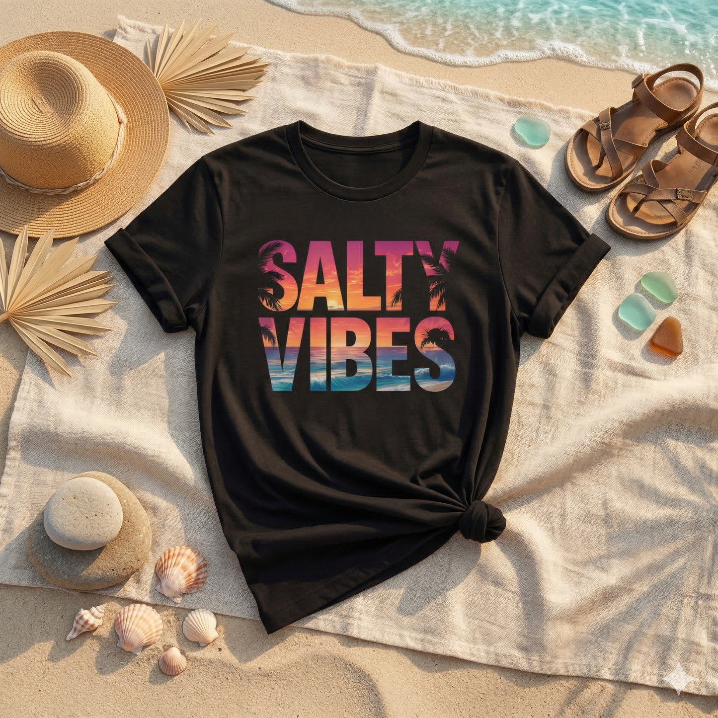 Salty Vibes Shirt, Beach Sunset Graphic Tee, Summer Aesthetic Shirt, Ocean Lover Gift, Coastal Vibe T-Shirt, Trendy Vacation Tee
