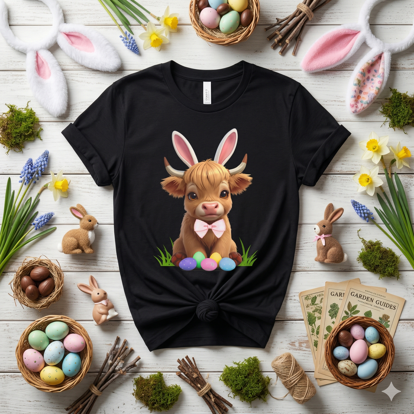 Easter Cow Tee — Cute Calf with Bunny Ears & Colorful Eggs T-Shirt