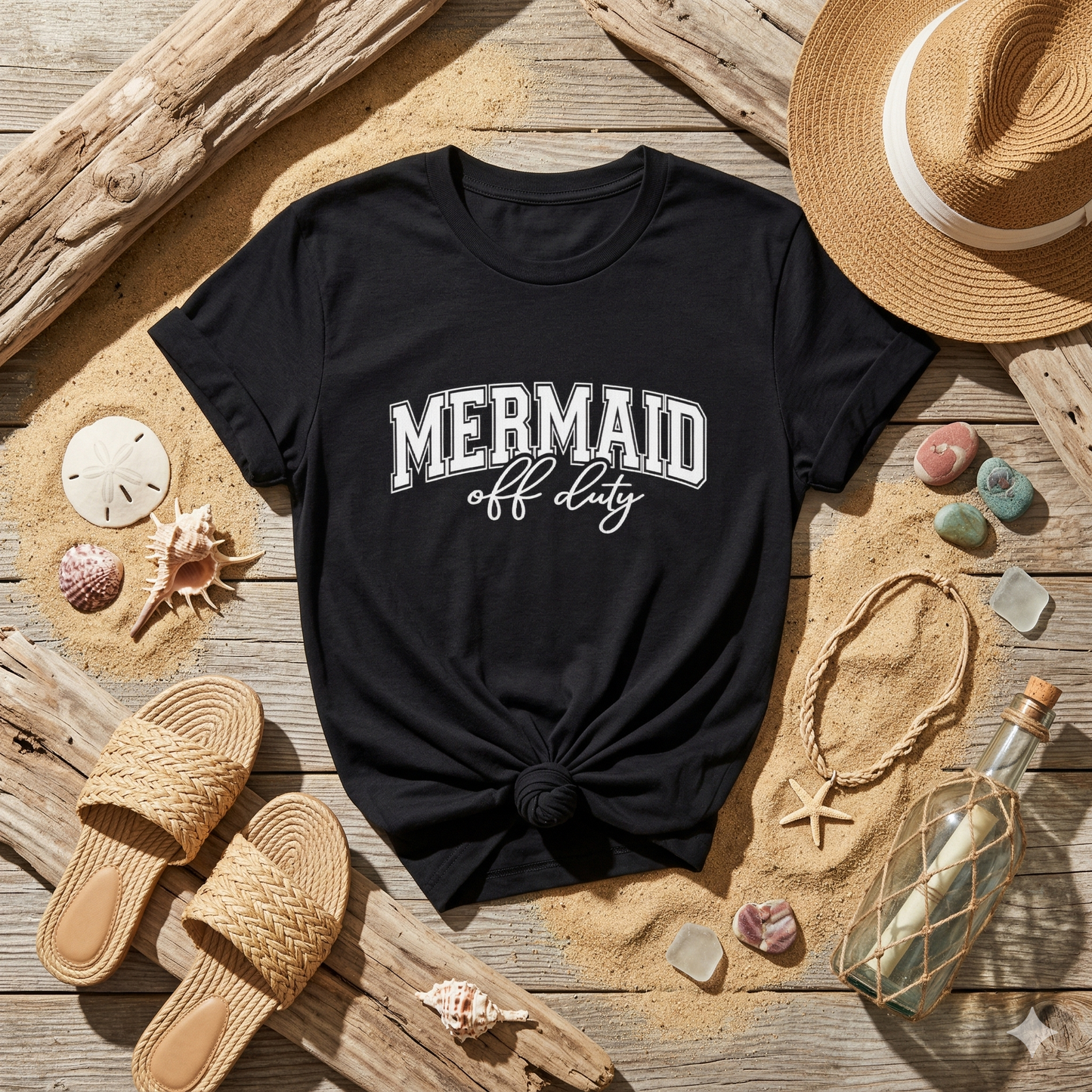 Mermaid Off Duty Shirt, Beach Graphic Tee, Summer Vacation Shirt, Coastal Vibes Shirt, Ocean Lover Gift, Minimal Beach Tee