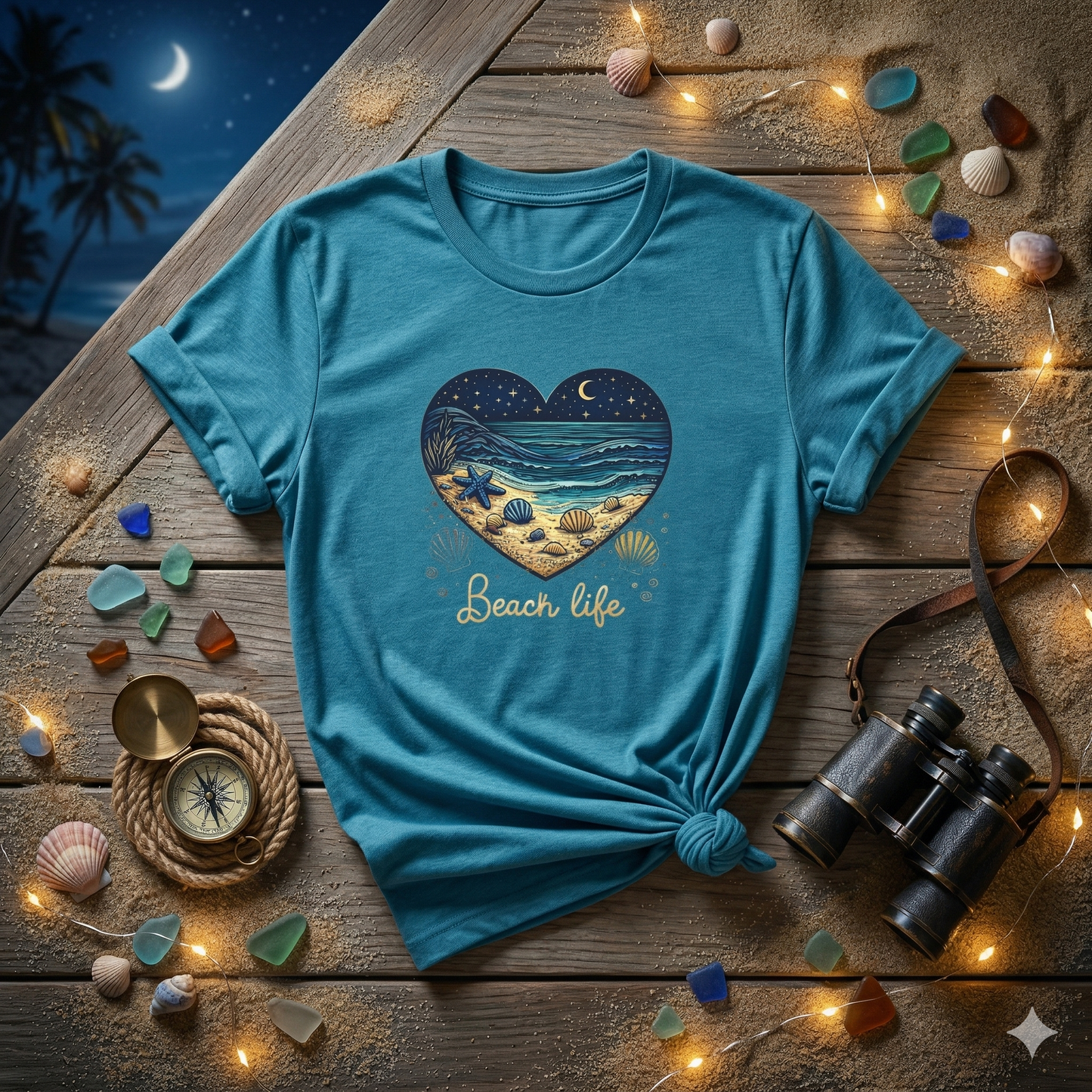 Beach Life Shirt, Coastal Night Beach Tee, Ocean Waves Shirt, Beach Aesthetic Shirt, Seashell Graphic Tee, Coastal Vibes Shirt