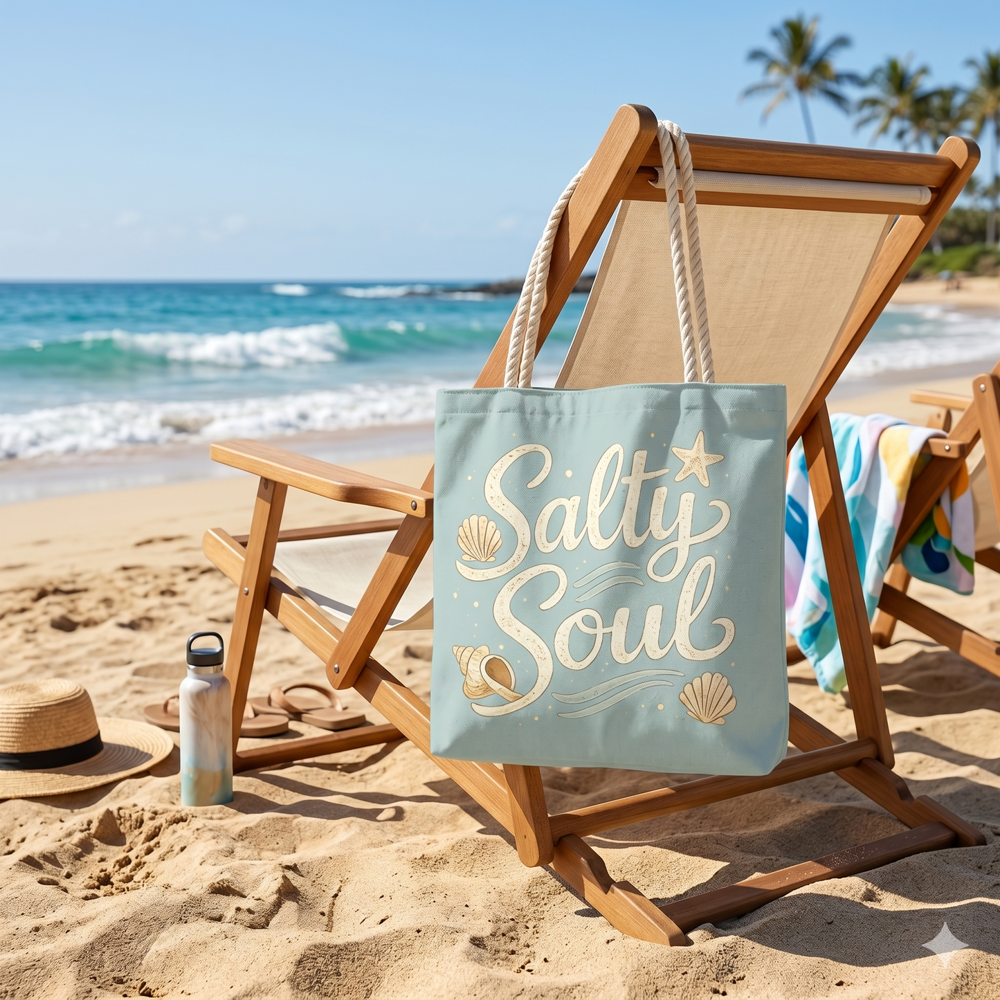 Salty Soul Tote Bag, Coastal Aesthetic Beach Bag, Minimal Ocean Vibes Tote, Soft Neutral Summer Bag, Beach Lover Gift