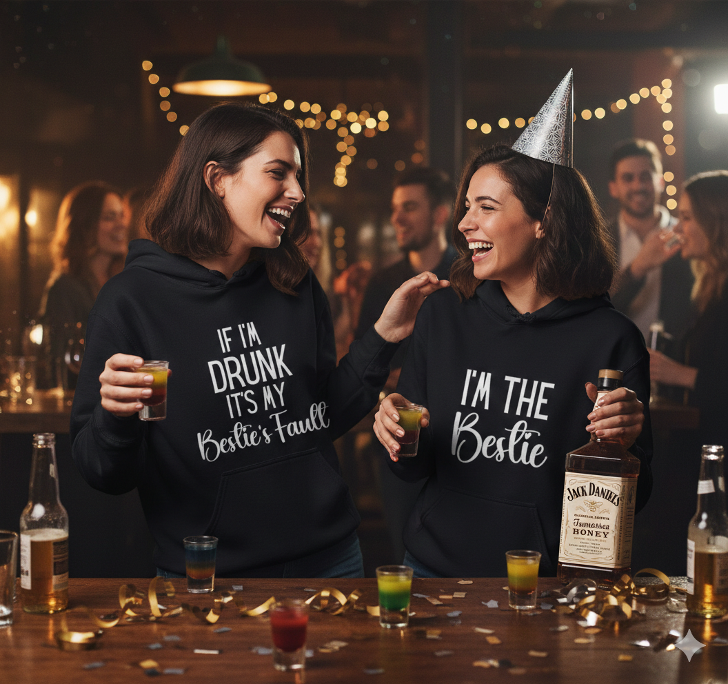 Matching Bestie Hoodies, If I'm Drunk, Blame my Bestie and I'm The Bestie Hoodies for Best Friends, Funny Bestie Hoodies