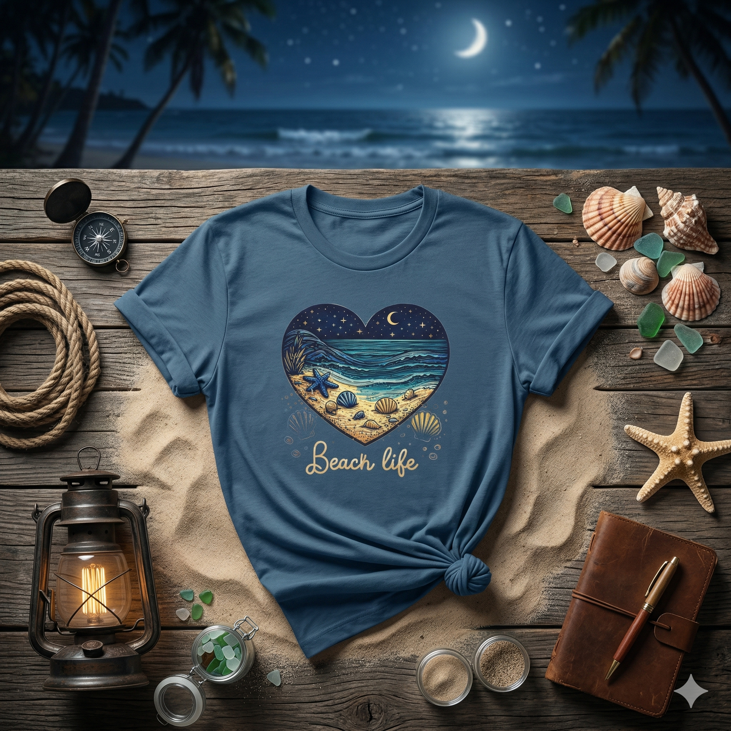 Beach Life Shirt, Coastal Night Beach Tee, Ocean Waves Shirt, Beach Aesthetic Shirt, Seashell Graphic Tee, Coastal Vibes Shirt