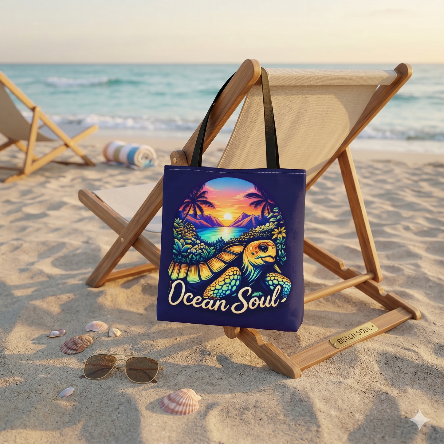 Ocean Soul Sea Turtle Tote Bag — Beach Sunset Canvas Tote