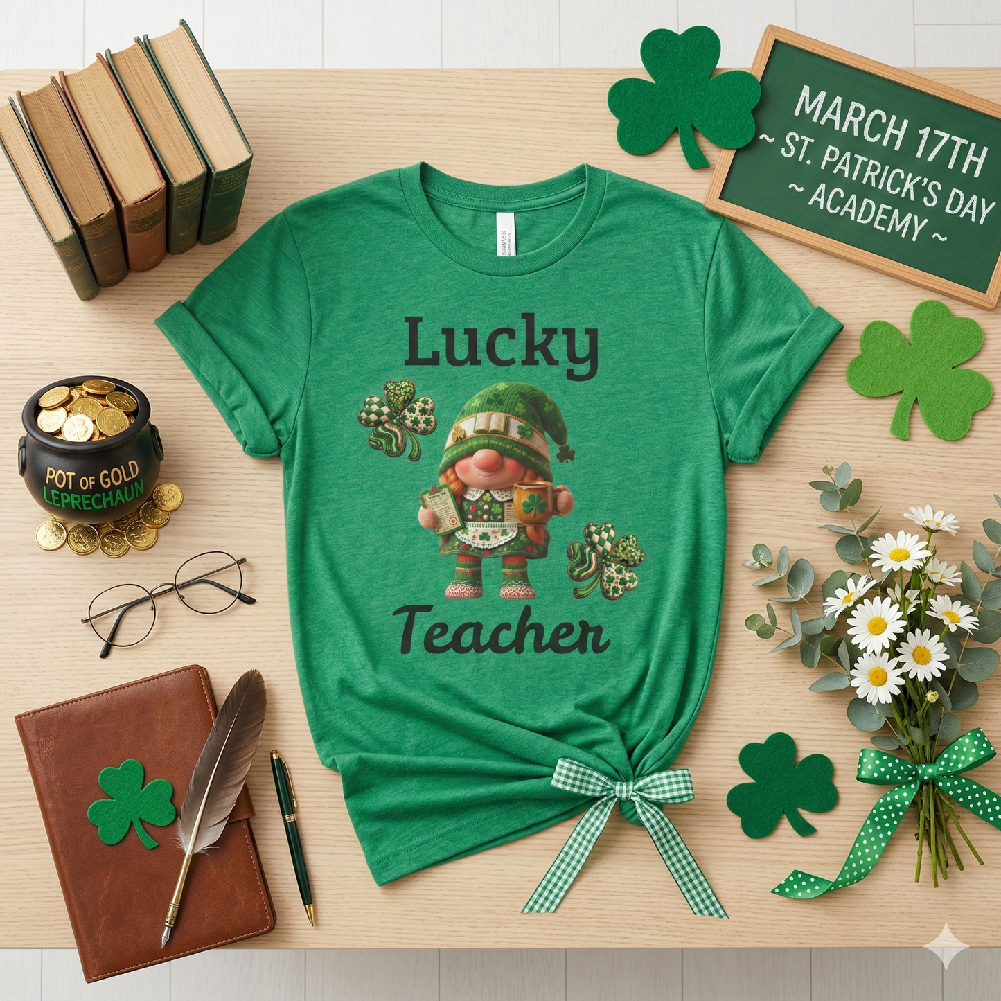 Lucky Teacher T-Shirt — St. Patrick’s Day Shamrock Gnome Tee