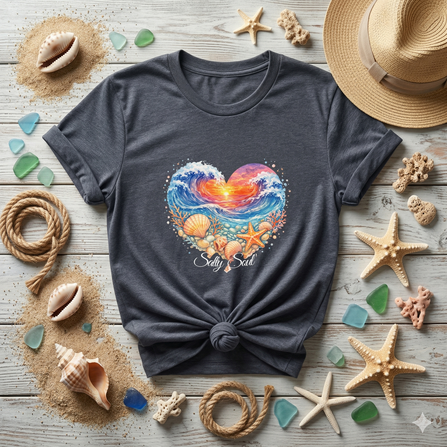Salty Soul Sunset Shirt, Ocean Wave Heart Tee, Beach Sunset Shirt, Coastal Vibes Graphic Tee, Summer Beach Shirt, Ocean Lover Gift