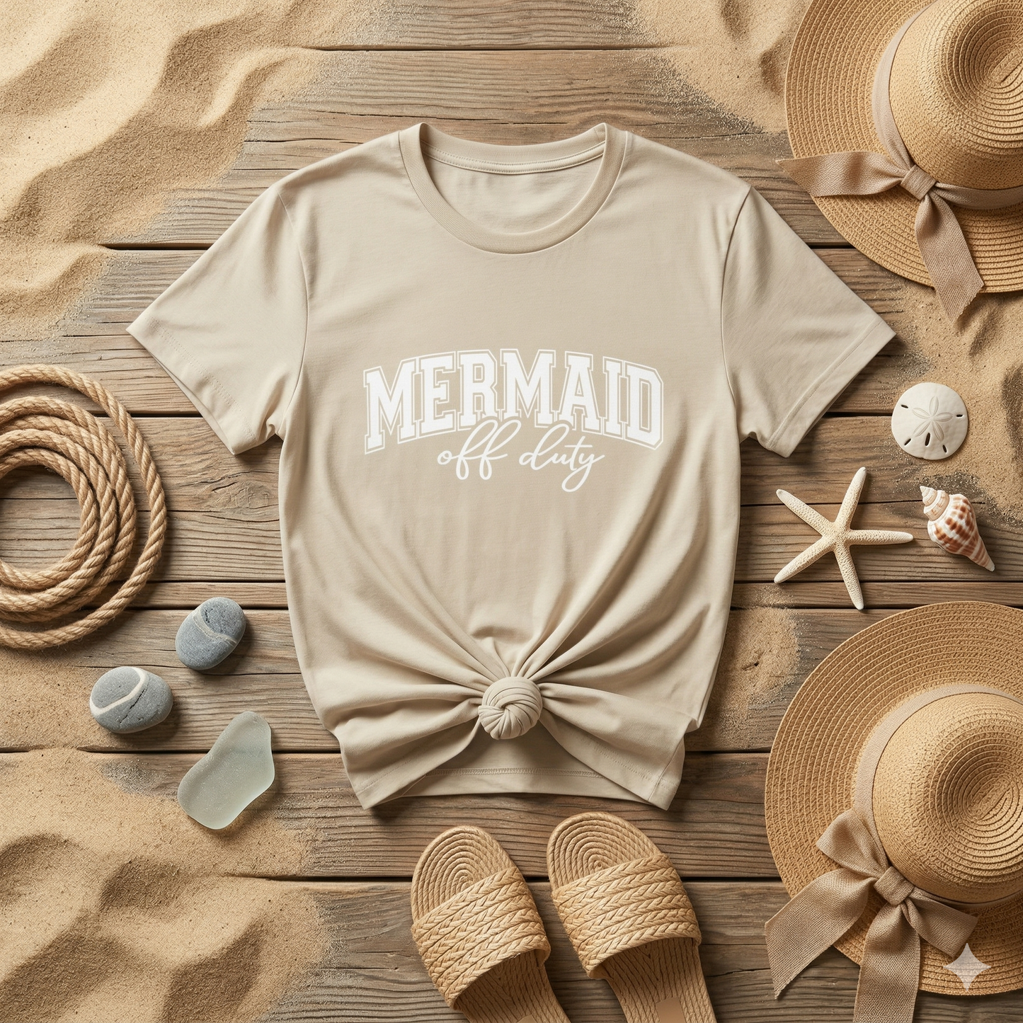Mermaid Off Duty Shirt, Beach Graphic Tee, Summer Vacation Shirt, Coastal Vibes Shirt, Ocean Lover Gift, Minimal Beach Tee