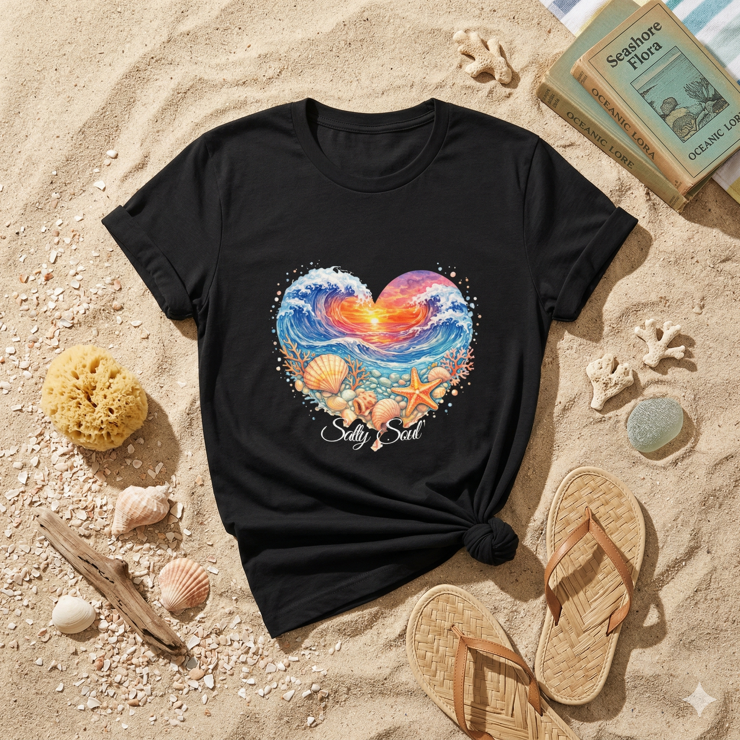 Salty Soul Sunset Shirt, Ocean Wave Heart Tee, Beach Sunset Shirt, Coastal Vibes Graphic Tee, Summer Beach Shirt, Ocean Lover Gift