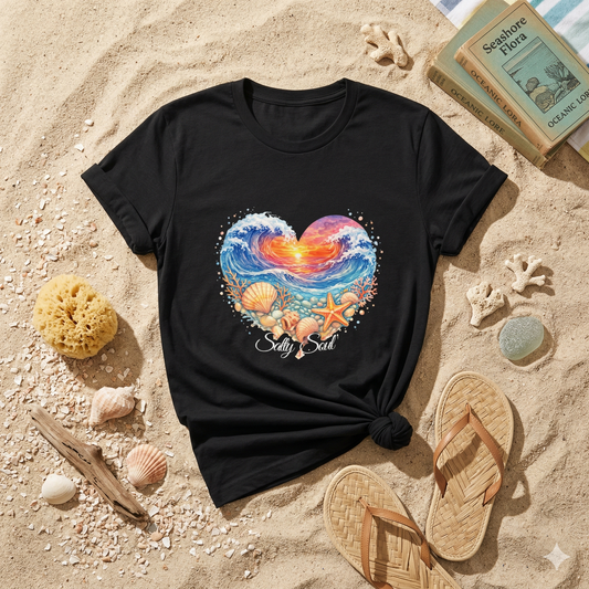 Salty Soul Sunset Shirt, Ocean Wave Heart Tee, Beach Sunset Shirt, Coastal Vibes Graphic Tee, Summer Beach Shirt, Ocean Lover Gift
