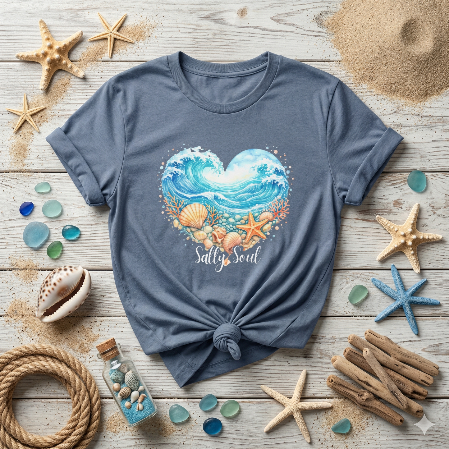 Salty Soul Shirt, Ocean Wave Heart Tee, Beach Aesthetic Shirt, Coastal Vibes Graphic Tee, Boho Beach Shirt, Summer Ocean Lover Gift
