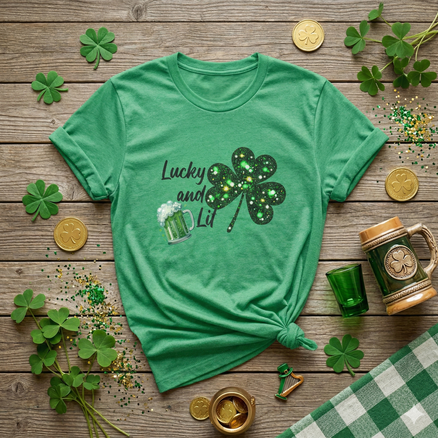 Lucky and Lit Shamrock T-Shirt — St. Patrick's Day Beer Tee