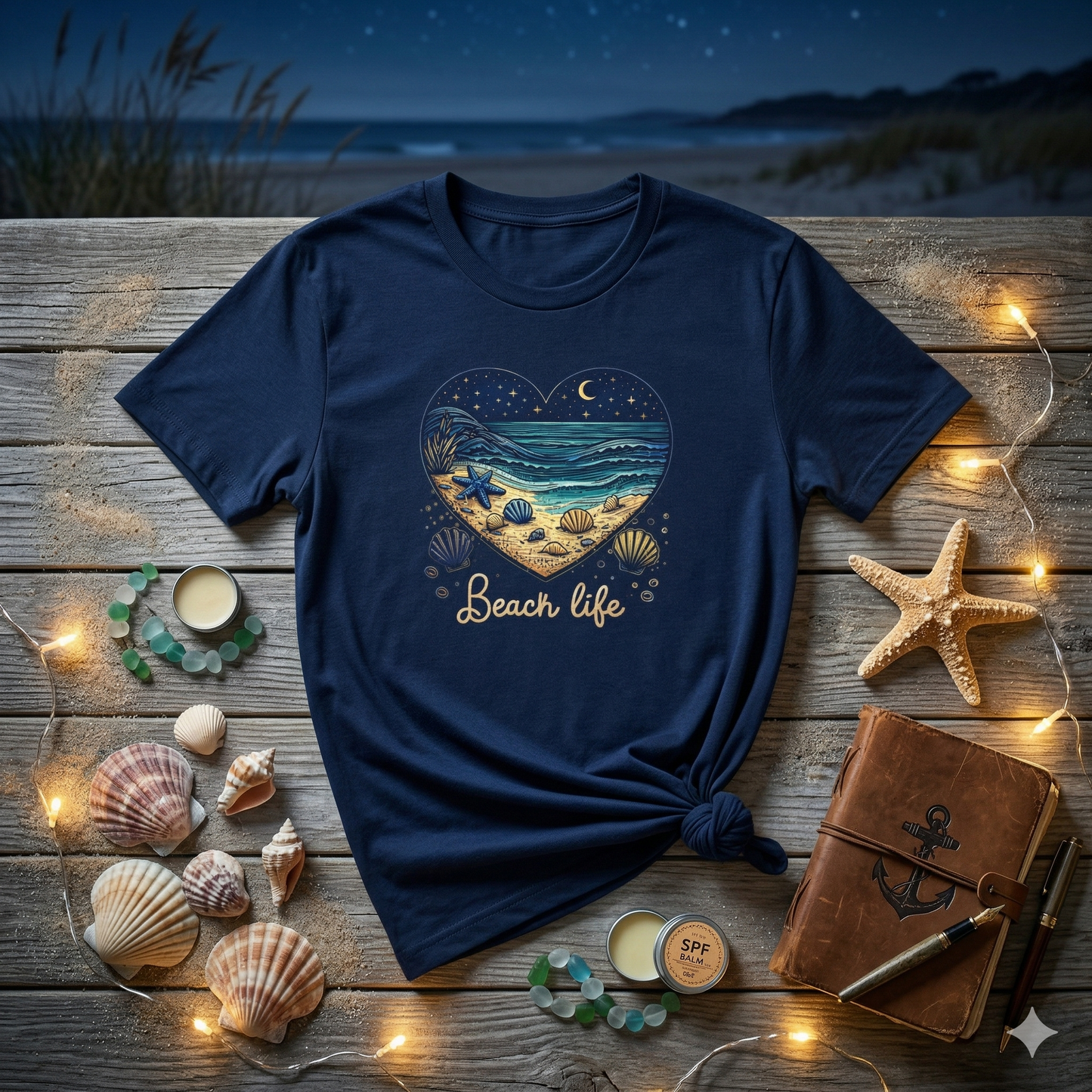 Beach Life Shirt, Coastal Night Beach Tee, Ocean Waves Shirt, Beach Aesthetic Shirt, Seashell Graphic Tee, Coastal Vibes Shirt