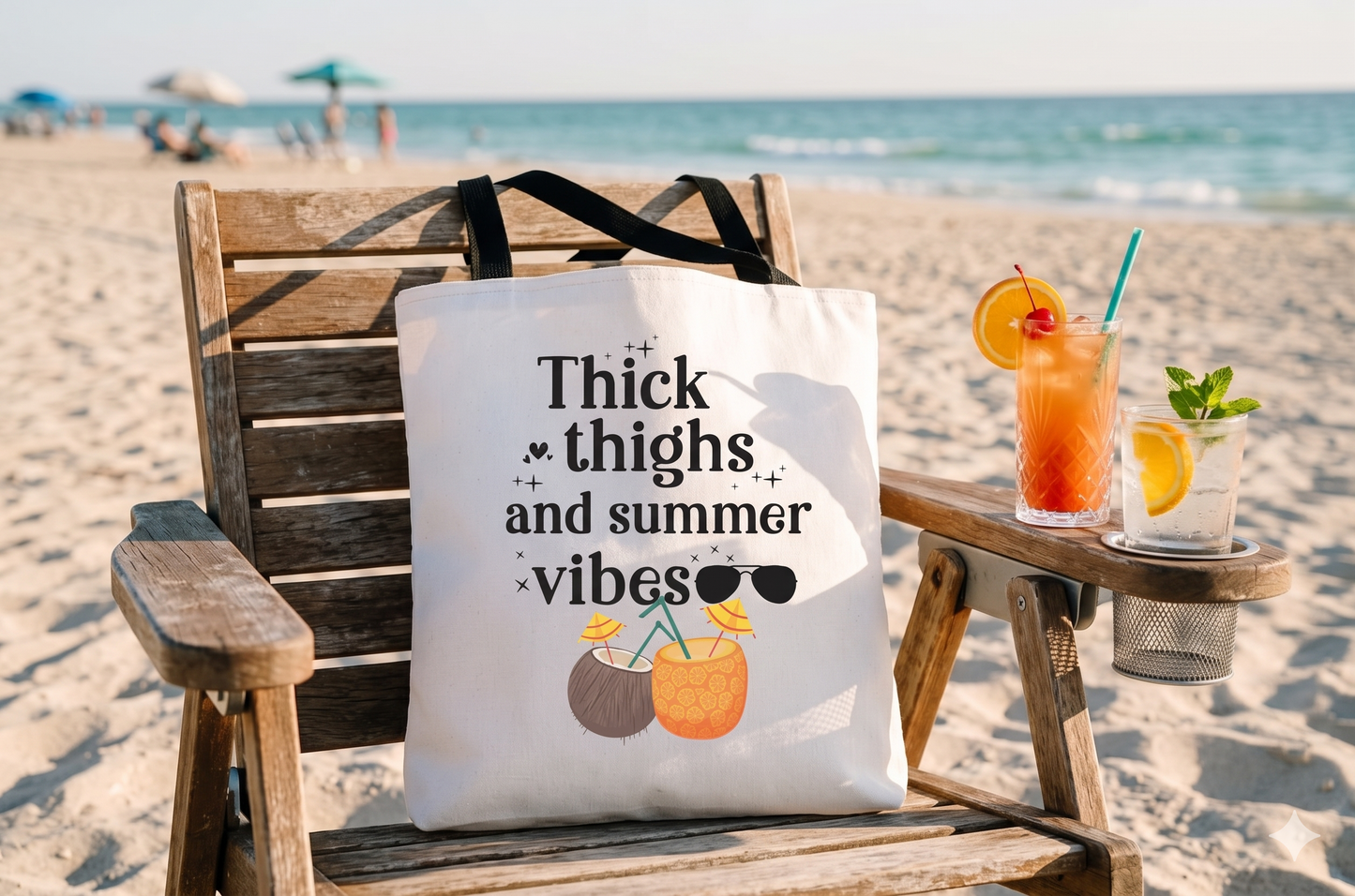 Thick Thighs and Summer Vibes Beach Tote, Summer Fun Beach Bag, 3 Sizes