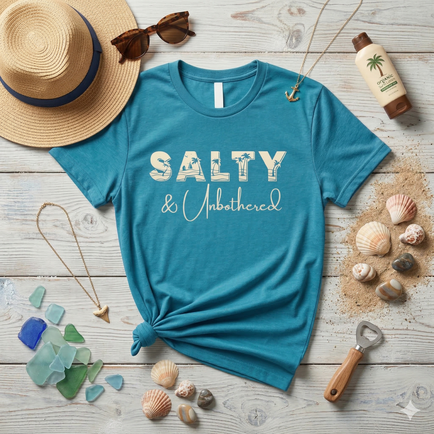 Salty & Unbothered Shirt, Beach Graphic Tee, Summer Vibes Shirt, Coastal Aesthetic T-Shirt, Funny Beach Shirt Women, Vacation Outfit Top