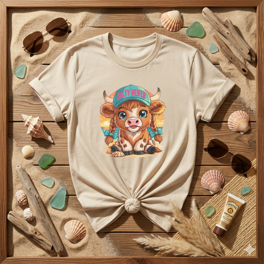 Salty Heifer Beach Shirt, Cute Cow Beach Tee, Highland Cow Summer Shirt, Funny Beach Cow Shirt, Coastal Cow Graphic Tee, Summer Vacation Shirt