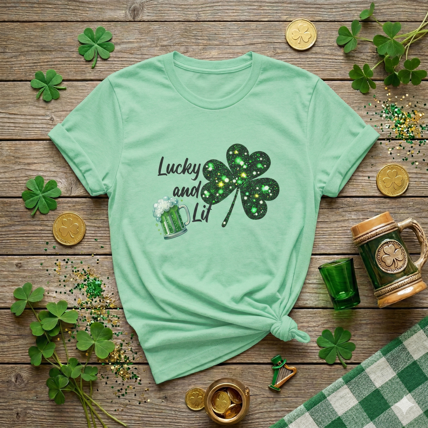 Lucky and Lit Shamrock T-Shirt — St. Patrick's Day Beer Tee