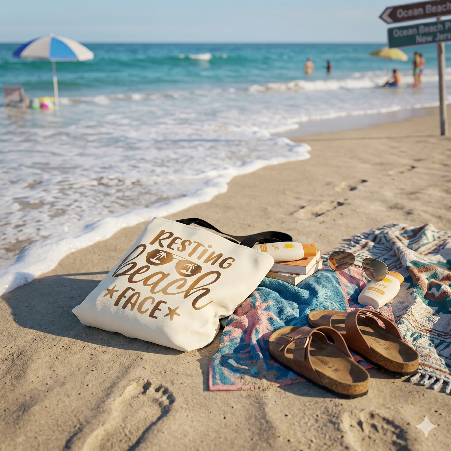 Resting Beach Face Summer Tote,  Beach Bag, Overnight Bag, Cute Sassy Bag, Poolside Bag, Vacay Bag